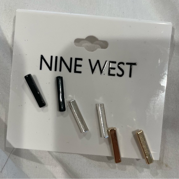 Nine West bar vertical earrings gold silver black log three pairs studs drop - Picture 3 of 3